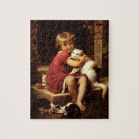 少女のペットお気に入りのネコ（ペロー） ジグソーパズル (縦)