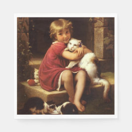 少女のペットお気に入りのネコ（ペロー） スタンダードランチョンナプキン