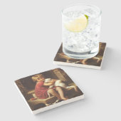 少女のペットお気に入りのネコ（ペロー） ストーンコースター (横)