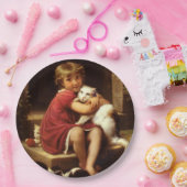 少女のペットお気に入りのネコ(ペロー) ペーパープレート (パーティー)