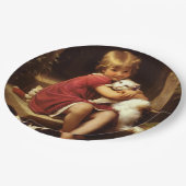 少女のペットお気に入りのネコ(ペロー) ペーパープレート (アングル)