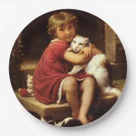 少女のペットお気に入りのネコ（ペロー） ペーパープレート