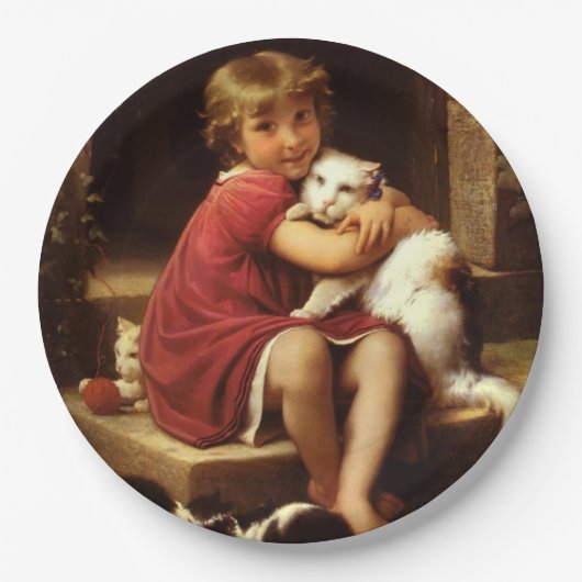 少女のペットお気に入りのネコ(ペロー) ペーパープレート (正面)