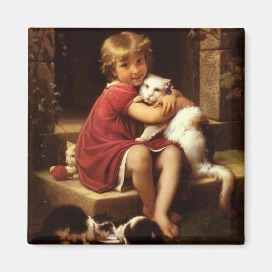 少女のペットお気に入りのネコ（ペロー） マグネット (正面)