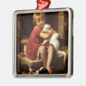 少女のペットお気に入りのネコ(ペロー) メタルオーナメント (左)