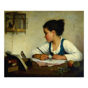 少女のペット書のゴールドフィンチby Henriette Browne フォトプリント