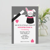 少女のマジシャン誕生パーティー-帽子をかぶったうさぎ 招待状 (スタンド正面)