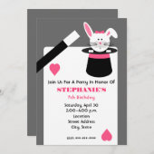 少女のマジシャン誕生パーティー-帽子をかぶったうさぎ 招待状 (正面/裏面)