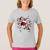 少女のマルーンの灰色のバスケットと星 Tシャツ (正面)