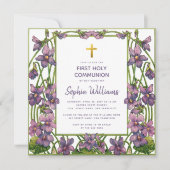少女の初聖体拝領 紫と緑のスミレの花 招待状 (正面)