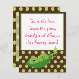 少女の双子がポッドベビーシャワー招待状 招待状