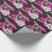 少女の名前の年齢18写真黒ピンクの星型 ラッピングペーパー (角)