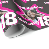 少女の名前の年齢18写真黒ピンクの星型 ラッピングペーパー (ロールコーナー)