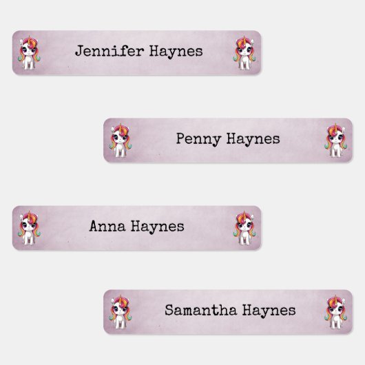 少女の名前ファブリック服のラベル虹のユニコーン ラベル (グループ)