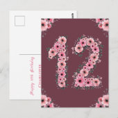 少女の大きな12歳の誕生日 ピンクの花と緑の葉 ポストカード (正面/裏面)