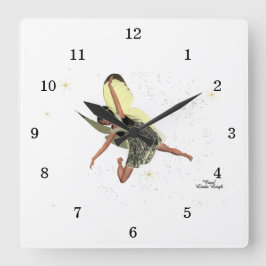 少女の妖精と黄色の翼の壁時計 スクエア壁時計