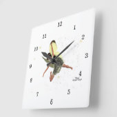 少女の妖精と黄色の翼の壁時計 スクエア壁時計 (傾斜)