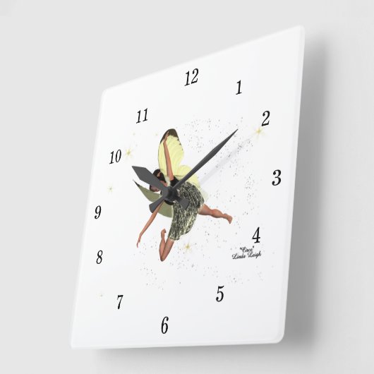 少女の妖精と黄色の翼の壁時計 スクエア壁時計 (傾斜)
