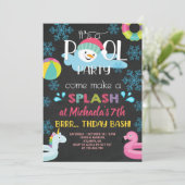 少女の屋内の冬のプールのパーティー誕生日の招待。 招待状 (スタンド正面)