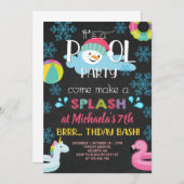 少女の屋内の冬のプールのパーティー誕生日の招待。 招待状 (正面/裏面)