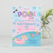 少女の屋内の冬のプールのパーティー誕生日の招待。 招待状 (スタンド正面)