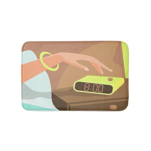 少女の手が目覚まし時計のスヌーズボタンを押す バスマット (正面)