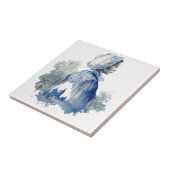 少女の村のシーンと青と白のデルフトアート タイル (側面)