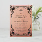 少女の確認バラ金ゴールドヴィンテージエレガントピンク 招待状 (スタンド正面)