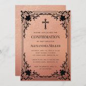 少女の確認バラ金ゴールドヴィンテージエレガントピンク 招待状 (正面/裏面)