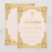 少女の確認ピンクのフェイク金ゴールドヴィンテージ宗教 招待状 (正面/裏面)