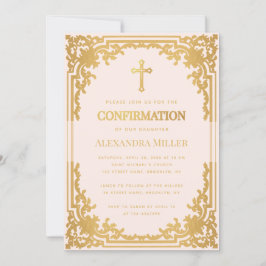少女の確認ピンクのフェイク金ゴールドヴィンテージ宗教 招待状