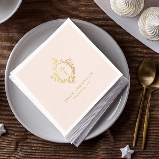 少女の確認ピンクの金ゴールドクロスクレスト宗教 スタンダードカクテルナプキン