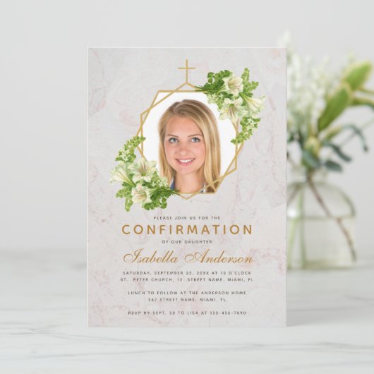 少女の確認フォトフローラ大理石ホワイトリリー 招待状 (スタンド正面)