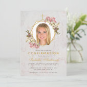 少女の確認フォト金ゴールド大理石ピンクの蘭 招待状 (スタンド正面)