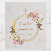 少女の確認フローラピンクオーキズ金ゴールド大理石 ワインラベル (シングルラベル)