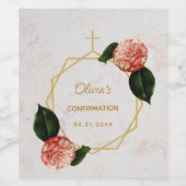 少女の確認フローラ金ゴールド大理石ピンクカメリア ワインラベル (シングルラベル)