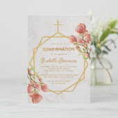 少女の確認 ゴールド ピンク マグノリア マーブル 花 招待状 (スタンド正面)