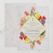 少女の確認 ゴールド マーブル スイートピー 花 招待状 (正面/裏面)