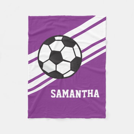 少女の紫色のサッカーボールのスポーツ名パーソナライズされた前 フリースブランケット (正面)