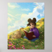 少女の読書と眠そうな猫 ポスター (正面)
