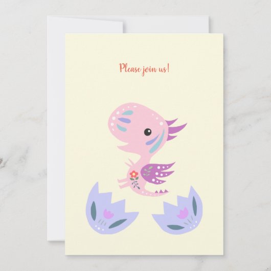 少女の赤ちゃんがシャワーかわいい小さな竜のベビーふ化 招待状 (裏面)