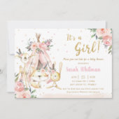 少女の赤ちゃんシャワーで部族生活をする森林動物 招待状 (正面)