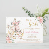 少女の赤ちゃんシャワーで部族生活をする森林動物 招待状 (スタンド正面)