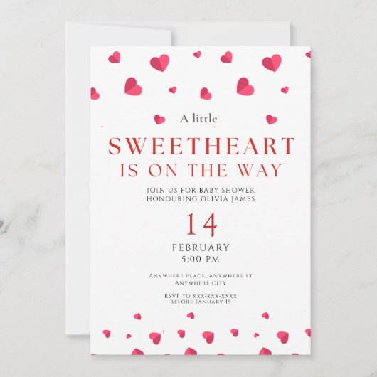 少女の赤ちゃんシャワーの途中に小さな恋人がいる 招待状 (正面)