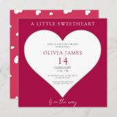 少女の赤ちゃんシャワーの途中に小さな恋人がいる 招待状 (正面/裏面)