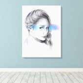 少女の鉛筆画肖像画 キャンバスプリント (インサイチュ (ウッドフロア))