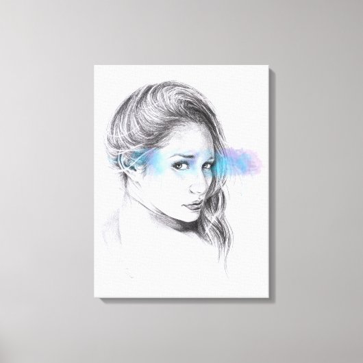 少女の鉛筆画肖像画 キャンバスプリント (正面)
