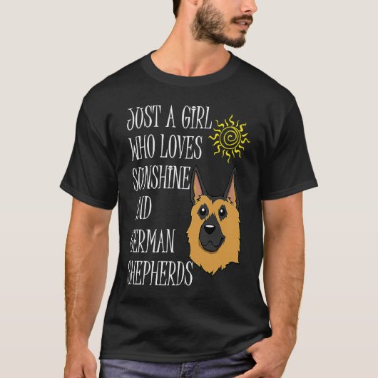 少女はドイツの羊飼いがかわいい犬が好き Tシャツ (正面)