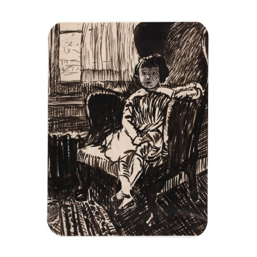 少女は椅子に座って(ca. 1917-1918) Canvas Print マグネット (縦)