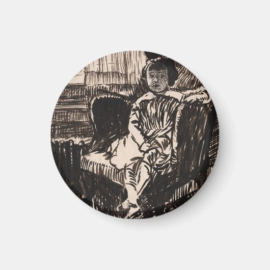 少女は椅子に座って(ca. 1917-1918) Canvas Print マグネット (正面)